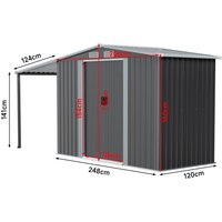 Wide Metal Garden Storage Shed with Gabled Roof and Lean-To