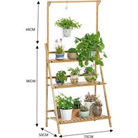 3-Tier Foldable Wooden Ladder Shelf with Hanging Rod