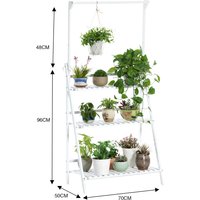 3-Tier Foldable Wooden Ladder Shelf with Hanging Rod