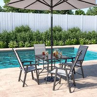 2/4 Pcs Chairs Black with Outdoor Dining Table Set